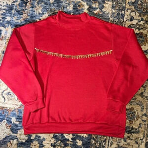 Blair Vintage Red Sweatshirt Long Sleeve Large Gold Accent Chain Across